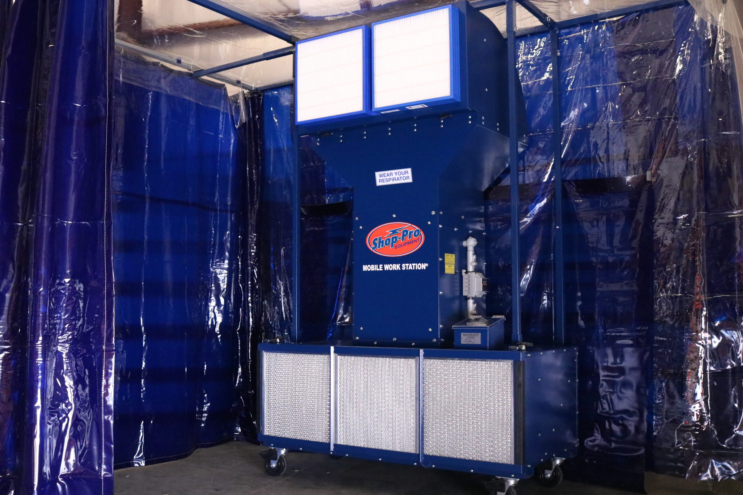 Mobile Weld Station showcasing Weld specific filters and UV blocking curtains.