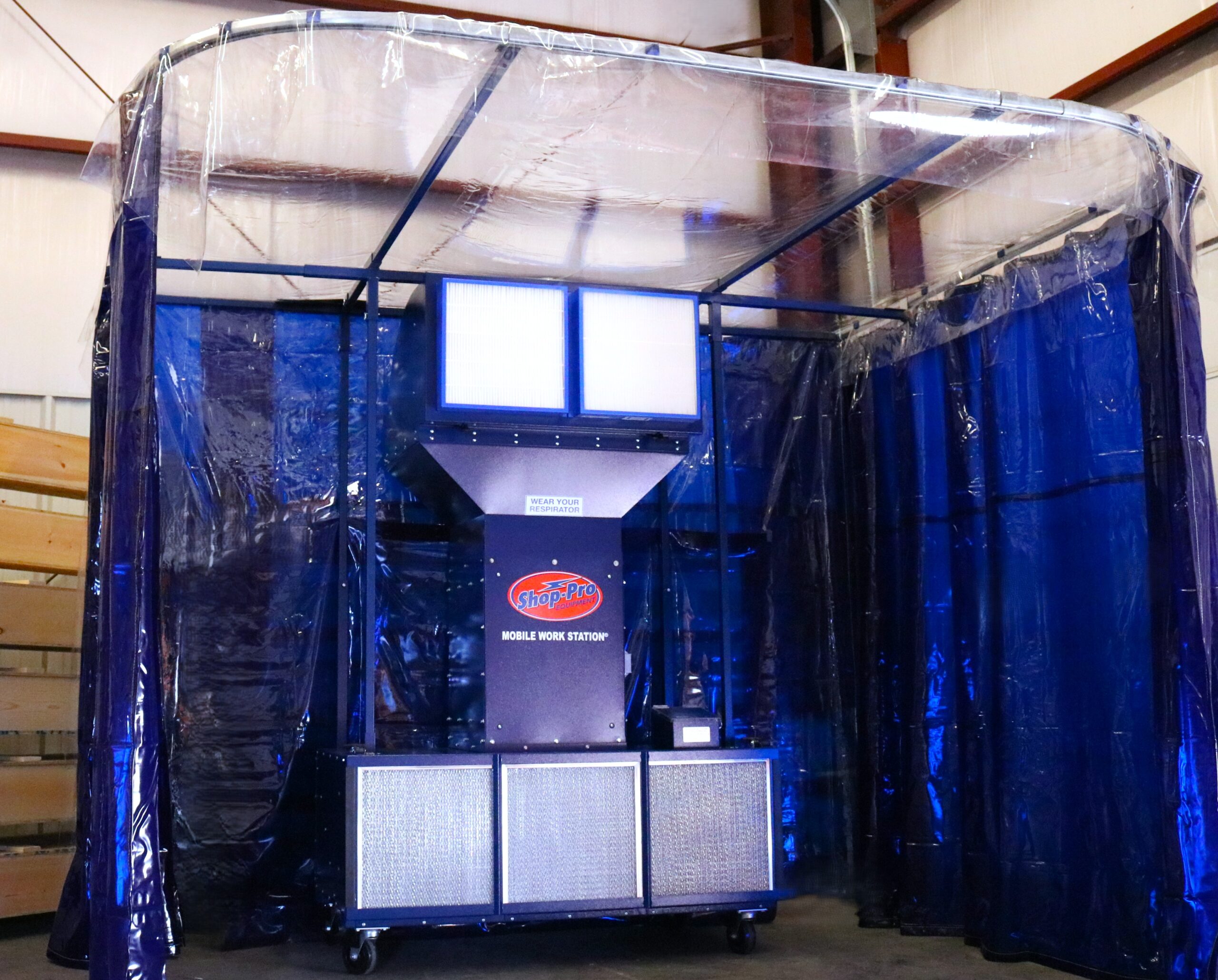 Mobile Weld Station® Model 4900w Showcasing welding oriented filter setup and uv blocking curtains.